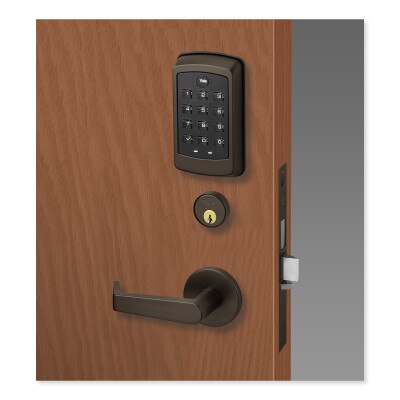 Yale nexTouch Mortise Lock Z-Wave Plus v2 Pushbutton Cylinder Override with Thumbturn, Augusta Lever, Dark Oxidized Satin Bronze